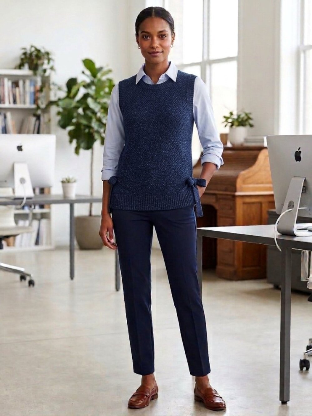 Women navy blue sweater vest from Loft